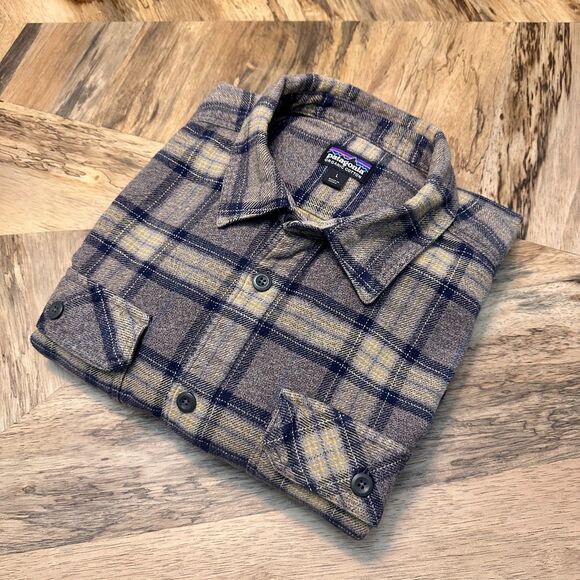 Patagonia Fjord Heavyweight Flannel Men's L Organic Cotton Gray Navy Plaid FA17 - Picture 6 of 8